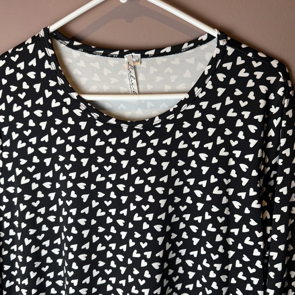 Lulu B Dress Heart Print 3/4 Sleeve Stretch Nylon Black White M - Picture 3 of 9